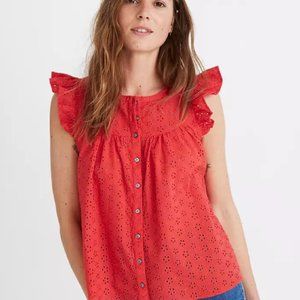 Madewell Red Eyelet Button Down Bib Top